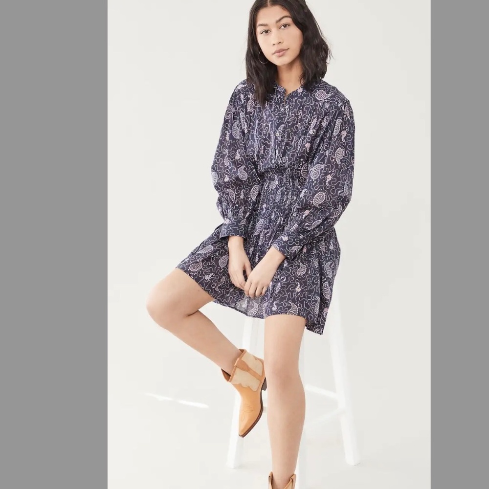 NWT Isabel Marant Etoile Anatole Paisley pattern blue/purple short cotton dress